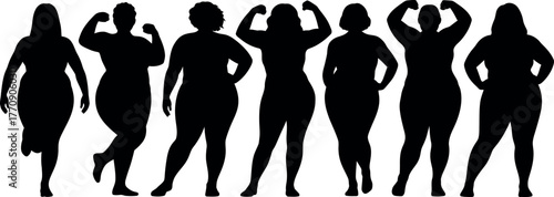 Diverse plus size women silhouettes showcasing body positivity and fitness