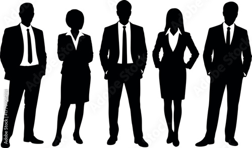 Diverse team of business professionals standing together as strong company group