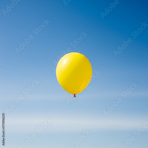Bright yellow balloon ascending serenely in the clear blue sky, a symbol of hope and new beginnings