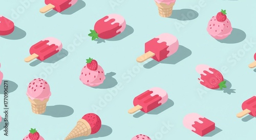 Sweet Dessert Delights Isometric Ice Cream Seamless Pattern