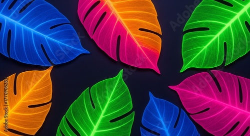 Luminous Colorful Tropical Foliage Against a Deep Shadowy Backdrop