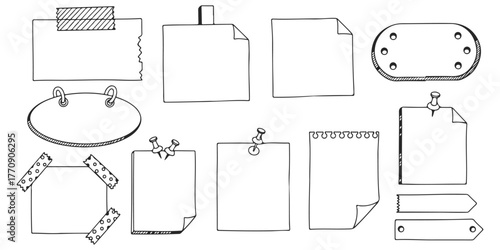 Digital Scrapbooking Elements Doodle Style Sticky Notes Blank Paper Pieces Creative Art Projects Memory Boards
