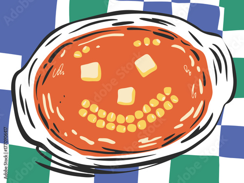 Cartoon Casserole Dish with Smiling Face