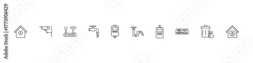 Utility vector set. Power energy for home meter. Plumbing and heating supply line icon set.