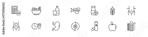 Healthy food icon set. Good nutrition food vector set. Diet eating meal.