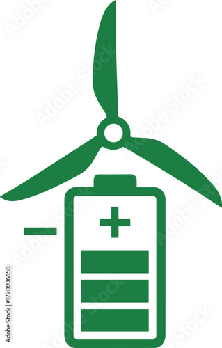 Wind turbine and battery icon in green gradient on white background