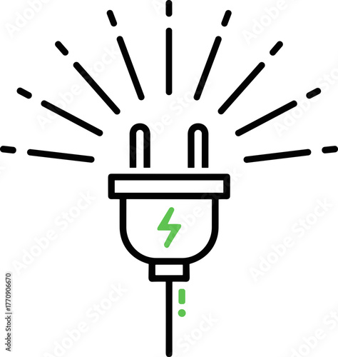 Minimalistic power plug icon with electricity spark on white background