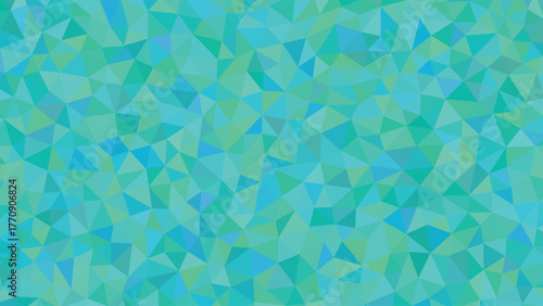 Vibrant blue and green mosaic pattern fills the entire frame with geometric shapes