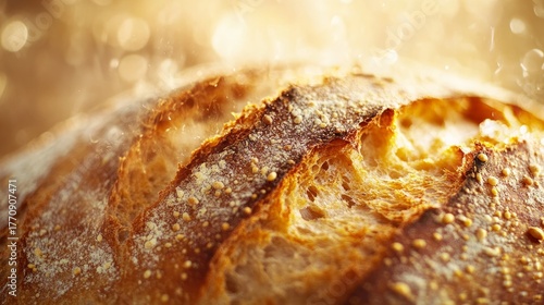 Wallpaper Mural Extreme Macro Close-up of Artisan Sourdough Bread Crust with Golden Light Torontodigital.ca