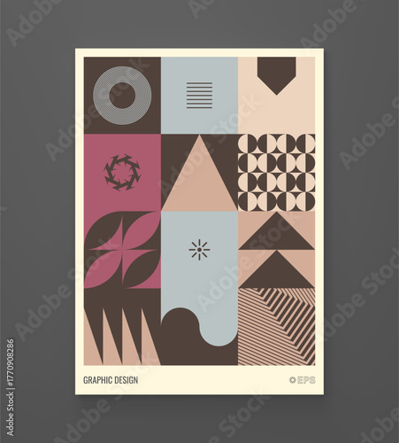 Abstract geometrical pattern. Mosaic. Art composition. Cover design template. Vector illustration for brochure, planner, diary, notebook or notepad.