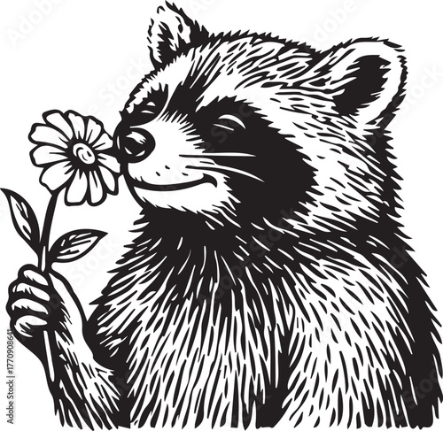 vector illustration of raccoon with flower