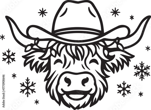 Christmas highland cow head vector