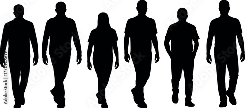 Silhouette of People Walking Together Group of Diverse Individuals