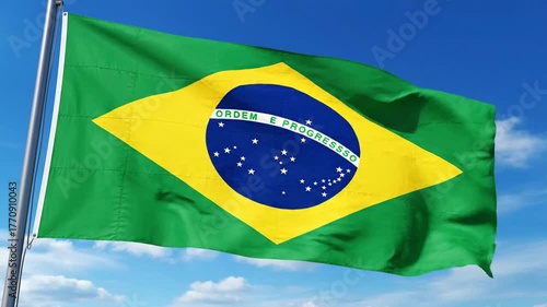 Brazilian flag waving in the wind against a clear blue sky symbol of nationhood and patriotism concept