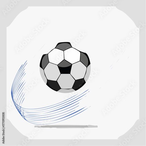 A soccer ball, black and white, with motion lines, on a white background, sports equipment.