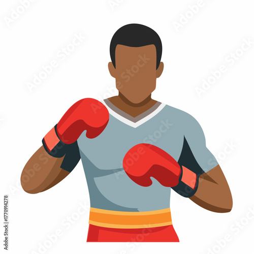 A stylized illustration of a male boxer with red gloves and a determined stance, ready to fight.