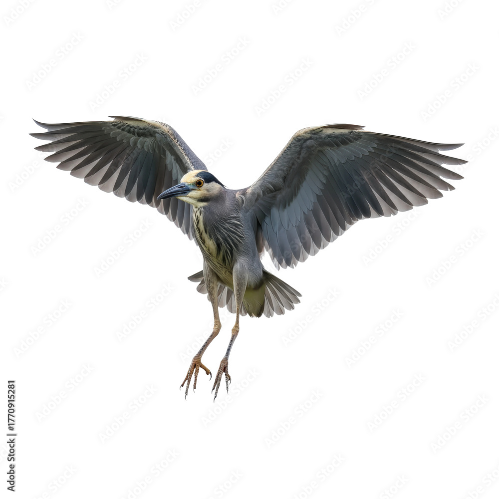 Fototapeta premium Yellow-crowned Night Heron Flying Isolated