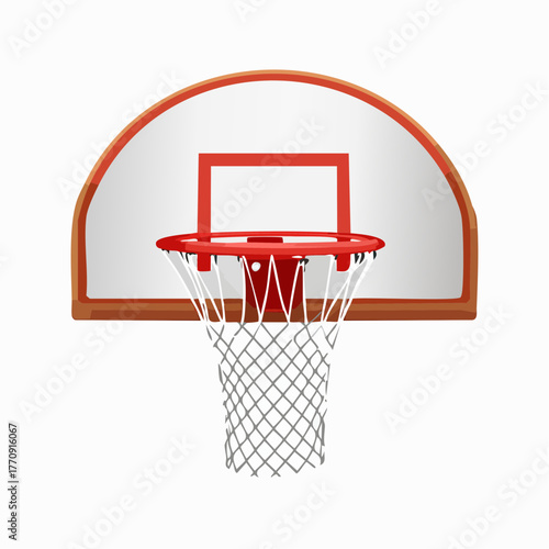 Illustration of a basketball hoop with a white backboard and net.