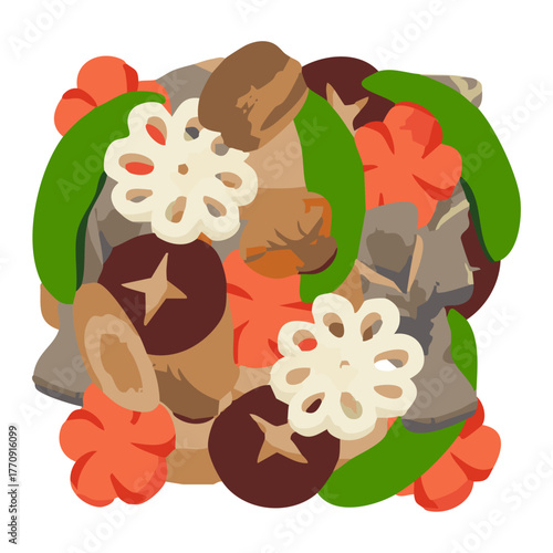 筑前煮　水彩風手描きベクターイラスト