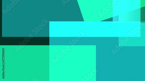 Abstract geometric composition with cyan and teal rectangles and shapes creating a modern, clean visual aesthetic
