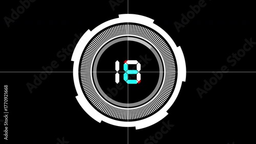 digital timer countdown hud interface glitch cyber suitable for technology, gaming, and futuristic video projects. From 20 second to zero animation