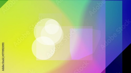 Abstract gradient background with soft circles and geometric shapes in yellow, green, blue, and pink hues