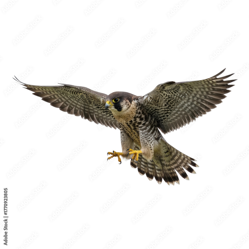Fototapeta premium Peregrine Falcon in Mid-Flight on Transparent Background