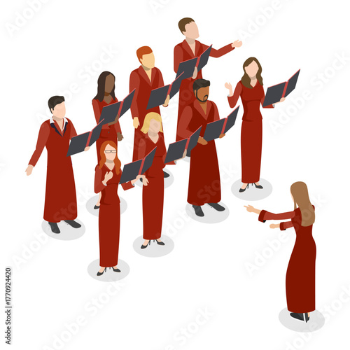 3D Isometric Flat Vector Illustration of Choral Singing, Chorus Rehearsal. Item 1