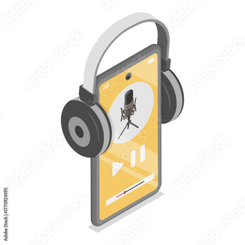 3D Isometric Flat Vector Illustration of Podcast Scenes Set, Broadcasting, Online radio and Audio Streaming. Item 3