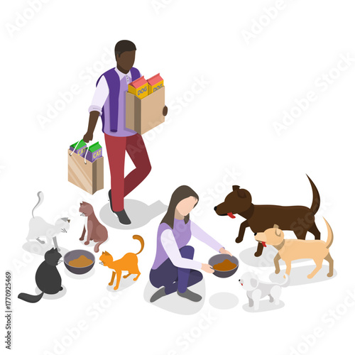 3D Isometric Flat Vector Illustration of Pet Adopting, Compassionate Individuals Assist Animals In Need. Item 2