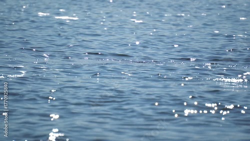 Water flowing on river.  Sun reflections at the water surface. Indian river water close up view
