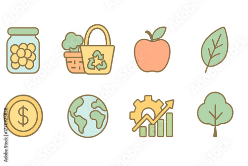 Eco-friendly, sustainable living flat icon set. Green, nature, recycle icons collection