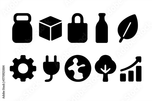 Eco, sustainability solid icon set. Environment, nature, growth icons solid collection