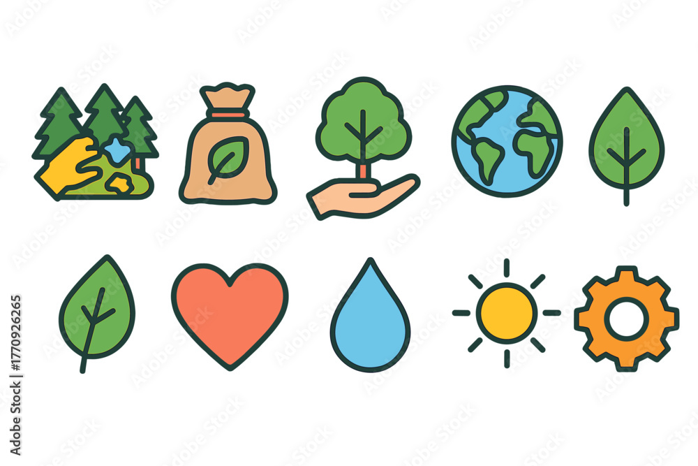 Obraz premium Eco, environment flat icon set. Nature, sustainability, green symbols collection