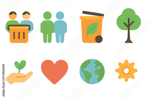 Recycling and environment flat icon set: sustainability, eco-friendly icons collection