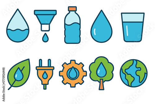Water conservation outline icon set. Ecology, sustainability, environment outline icons.