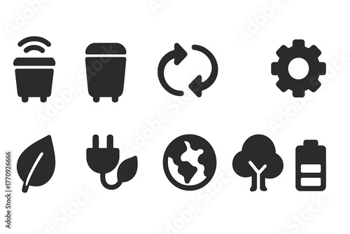 Recycling and eco solid icon set. Sustainability, environment symbols collection