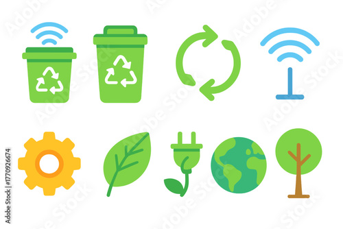 Eco-friendly, recycling flat icon set. Sustainable living icons collection