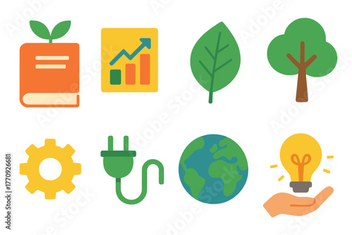 Environment, sustainability flat icon set. Nature and renewable resources icons collection