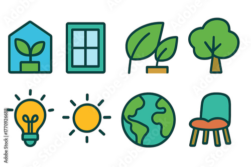 Sustainable living icon set. Eco-friendly, nature, environment icons outline collection