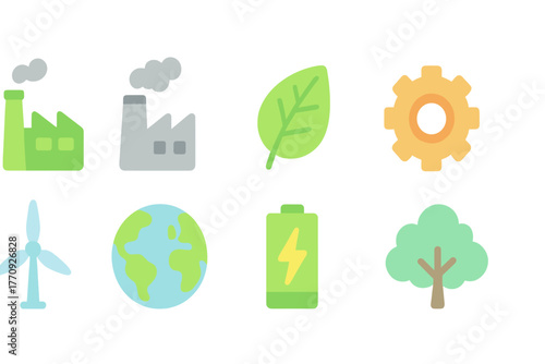 Environment and energy flat icon set. Eco-friendly, green energy icons collection.