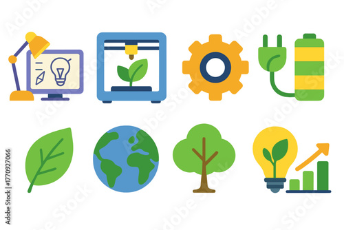 Eco-friendly, green energy flat icon set. Environment, energy, sustainable icons collection
