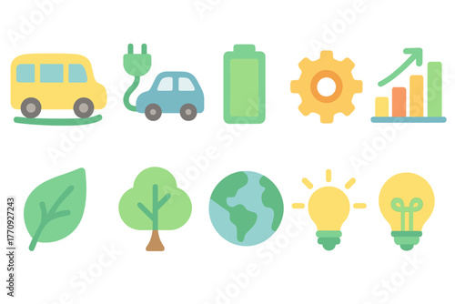 Eco-friendly flat icon set for sustainability and renewable energy concepts