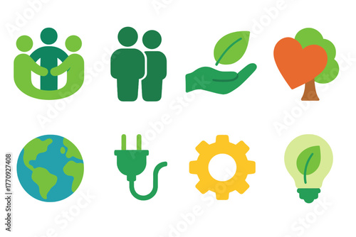 Eco and sustainability flat icon set. Environment, nature, energy icons collection