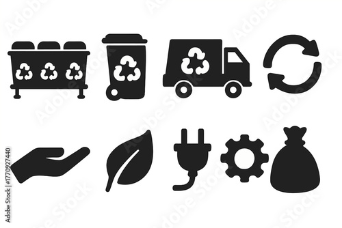 Recycling and sustainability solid icon set for eco-friendly projects