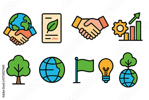 Environment, sustainability flat icon set. Eco-friendly, nature, green energy icons collection