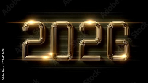 Happy New Year 2026 animation with glow golden lines on black background