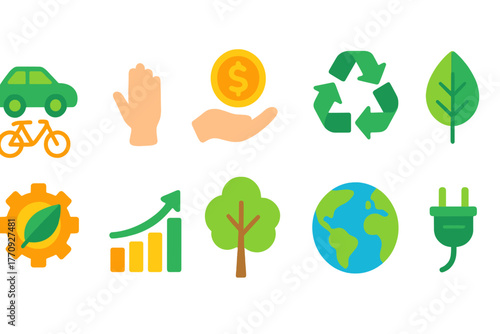 Eco, sustainability flat icon set. Green, recycling, environment, nature icons collection