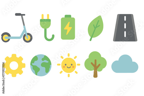 Eco-friendly flat icon set: sustainability, energy, nature, environment collection