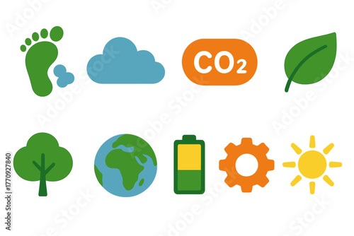 Sustainability, ecology flat icon set. Green energy and environmental icons pack
